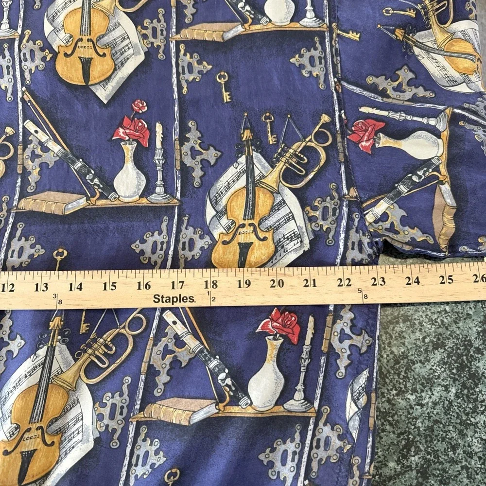 VTG Silk Road 100% Silk Track Jacket Women's M Musical Instruments Abstract  80s